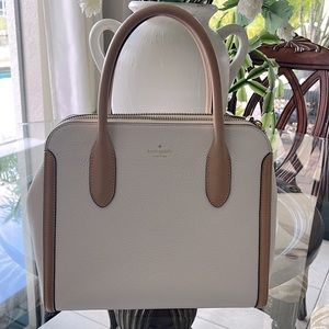 EUC  Kate Spade white Hyde Lane Riley with tan handles leather satchel handbag